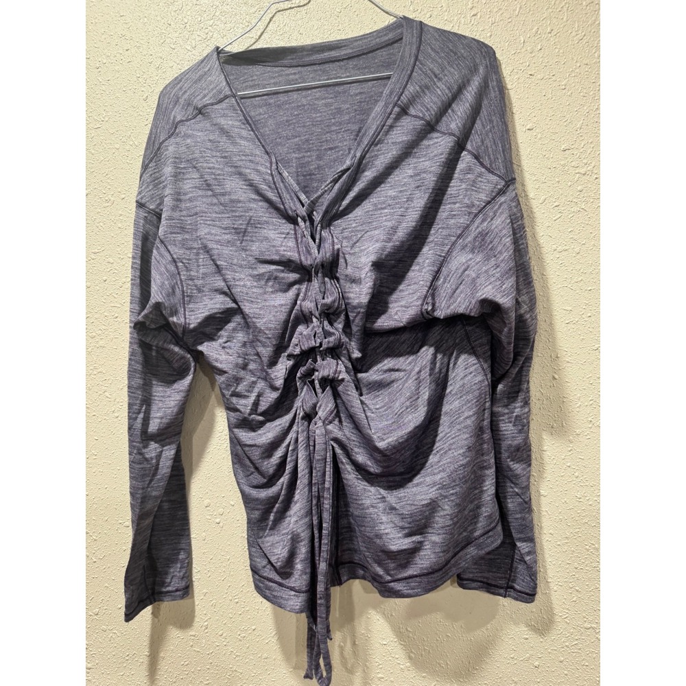 Lululemon‎ Cinched Front Long Sleeve Top Heathered Gray Space Dye Athletic Yoga